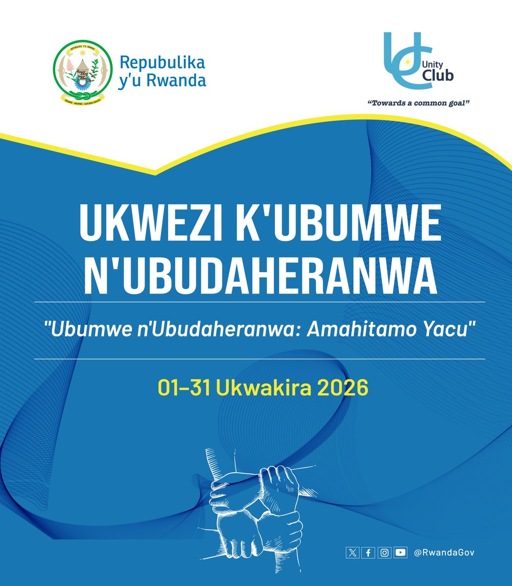 NshElie's tweet photo. UKWEZI KWAHARIWE UBUMWE N’UBUDAHERANWA
Ukwezi kwahariwe Ubumwe n’Ubudaheranwa ni umwanya wo kongera kwibutsa urubyiruko n’abanyarwanda muri rusange ko ubumwe, urukundo, ubufatanye n’ubudaheranwa ari inkingi z’iterambere ry’igihugu.
@UnityClubRw
@RwandaLocalGov 
@RwandaYouthArts https://t.co/E0O7q13mpA