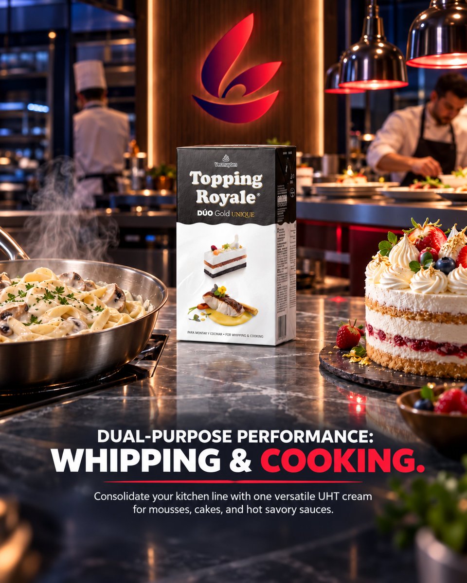ChoiceFoodstuff's tweet photo. Vermuyten Topping Royale Duo Gold Unique delivers reliable whipping performance for desserts and excellent heat stability for sauces, soups &amp; pasta.

👉Order: https://t.co/65crNwHISz
📩DM for B2B pricing.

#Vermuyten #Whipping #Cooking #HORECA #B2B #FoodServiceUAE #PremiumChoice https://t.co/9P70eOlZbz