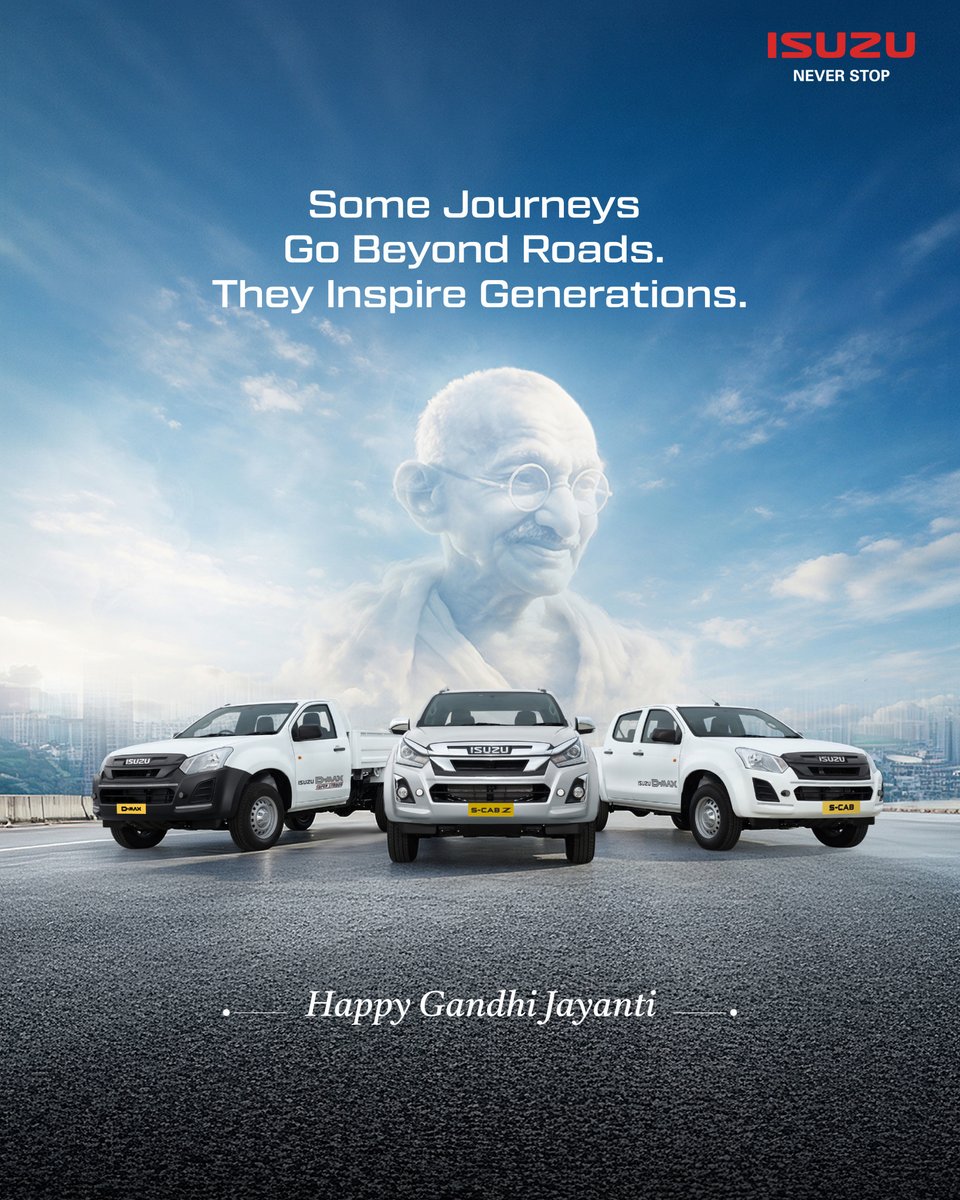 IsuzuIndia's tweet photo. Progress is built on values that make us a better nation. This Gandhi Jayanti, let’s carry forward the ideals of Mahatma Gandhi as we move towards a better tomorrow.
#GandhiJayanti #IsuzuMotorsIndia https://t.co/SDky3265Kk
