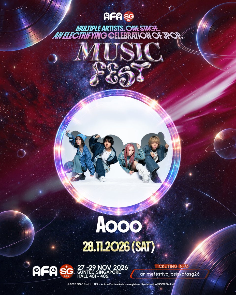 animefestasia's tweet photo. #AFASG26 Aooo @Aooo_band joins AFA Music Fest on Sat, 28 Nov 2026!
πΈ Their first-ever AFASG show! Rock band formed by Riko Ishino, Surii, Hikaru Yamamoto & Tsumiki. Don't miss it!
ποΈ Early Bird CAT 1: https://t.co/9S7dqcfFUw
#AnimeFestivalAsia #Aooo #AFAMusicFest #JRock https://t.co/PSkNpL75Lh