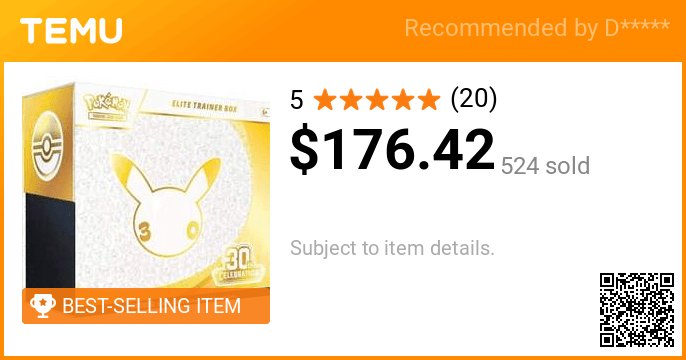 mosephus169's tweet photo. Pokémon - Trading Card Game: 30th Celebration Elite Trainer Box
🎉 Coupon price[$176.42]
👍 New app users get an extra 30% OFF on orders over $20, up to $24 off per order with code: alr372607. Each new app user can only redeem this offer once.
👉 item link: ... https://t.co/hmKWdn8IBj