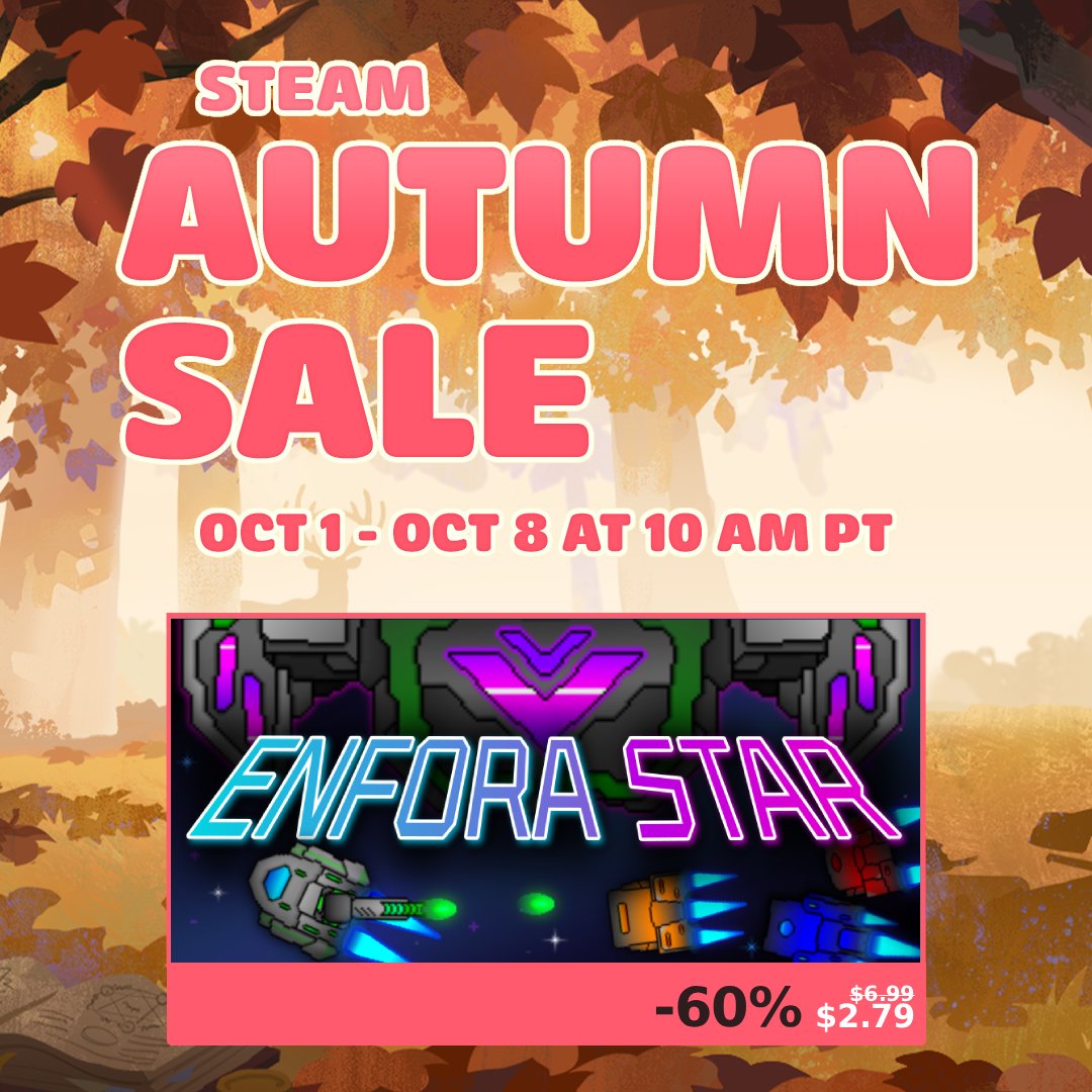 HaapaGames's tweet photo. The Steam Autumn Sale is here!
Defend the space station in this retro-ish top-down shooter! Enfora Star is now 60% off!
#indiegame #Steam #topdownshooter https://t.co/RPxzWTN5oA