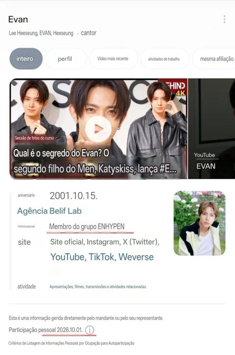 EN_7NATION's tweet photo. No dia 1 de outubro, o perfil do #HEESEUNG no NAVER foi atualizado pela agência e mantém-no confirmado como membro do ENHYPEN sob a BELIFT LAB. Vale lembrar que quando alguém sai formalmente de um grupo, a própria empresa altera esse estatuto para "Ex-membro". https://t.co/rq7KhbDgQ2