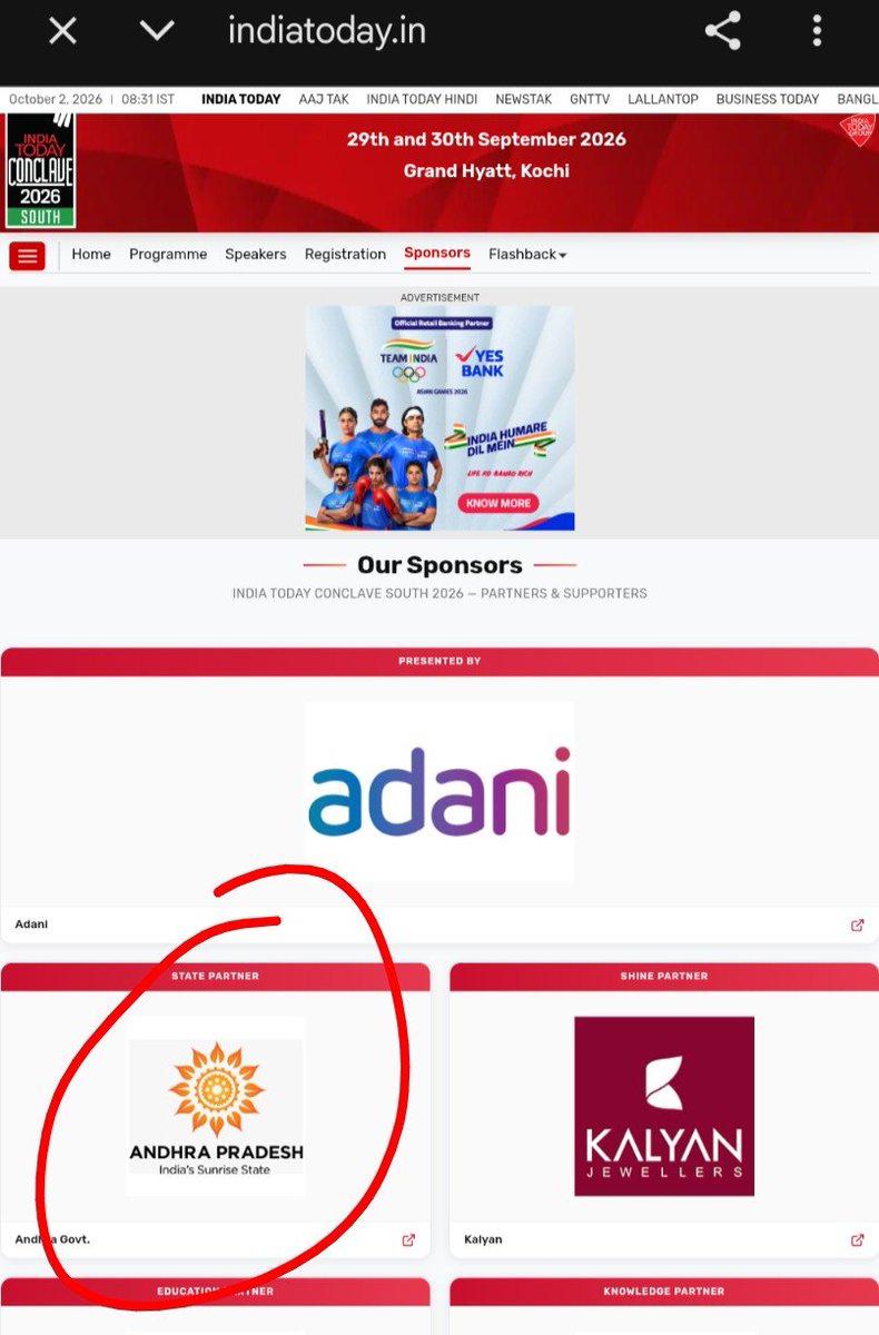 Novaire_x_'s tweet photo. Government of #AndhraPradesh is

among the sponsors of the @IndiaToday

#Conclave that concluded in #Kochi.

Interesting. 👀

Nothing to see here… or is there? 🤔 https://t.co/PgYlu5wMNH