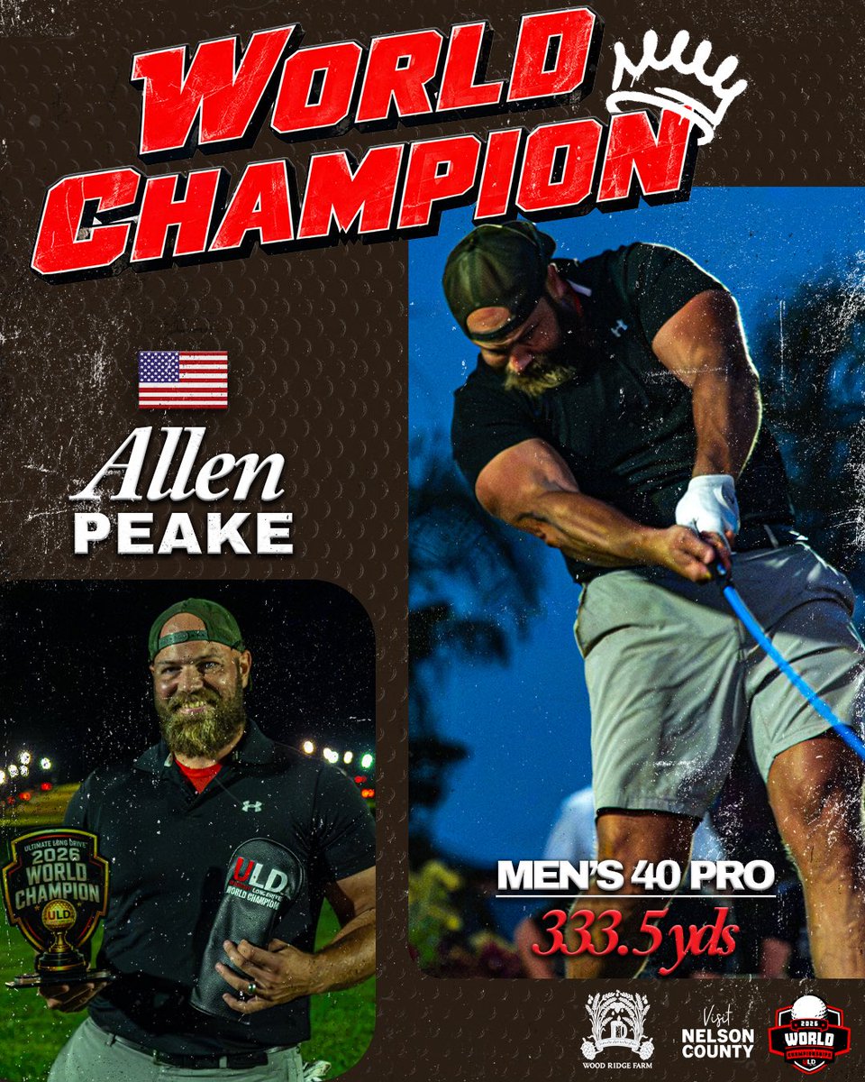 ULDChampionship's tweet photo. Allen Peake is your Men’s 40 Pro 2026 World Champion🏆🇺🇸
#ULD #ultimatelongdrive https://t.co/9QFR5NLUnK