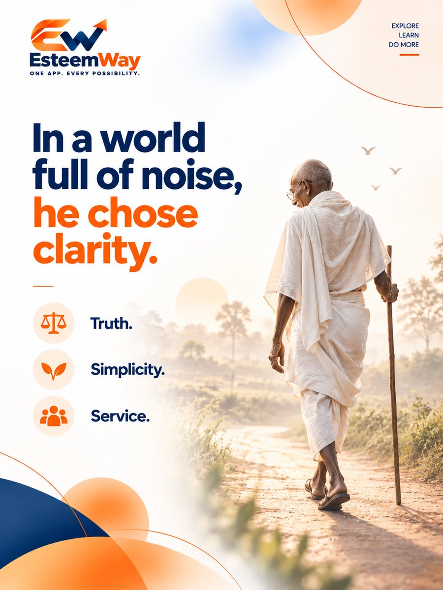 EsteemWay's tweet photo. "Simplicity is the essence of universality." — Mahatma Gandhi

Truth. Simplicity. Service.

In quiet tribute, from EsteemWay.

#GandhiJayanthi #MahatmaGandhi https://t.co/JZb1CuEz9k