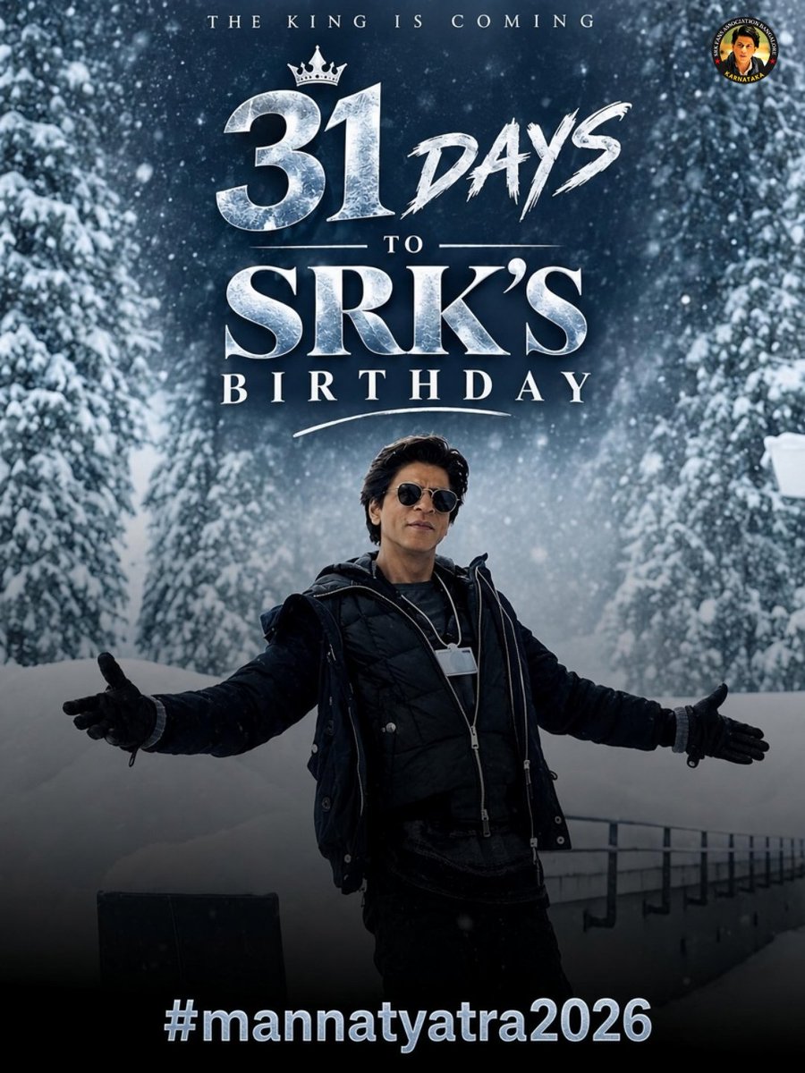 Srk_bangalore's tweet photo. 31 DAYS TO GO! 🔥👑

The wait is getting shorter, the excitement is getting louder! ❤️‍🔥

Khan Sahab’s birthday journey is calling… 🥹

@iamsrk

#MannatYatra2k26 #SRKDay #ShahRukhKhan https://t.co/zh5SWgUQ2Y