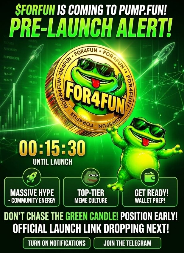 FOR4FUN5465's tweet photo. ⏳ The countdown is officially ON: $FORFUN is coming to https://t.co/ofmcAE1nID!
Get ready for the ultimate mix of top-tier meme culture and unstoppable community energy. We aren't just launching a token; we are building a movement for everyone who knows the best way to win in this market is to have serious fun doing it.
The launchpad is being primed, the vibes are unmatched, and the hype is real. This is your official early warning to get your wallets ready and position yourself before the chaos begins. You do not want to be chasing this green candle once it leaves the earth.
Turn your notifications ON. The official launch link is dropping next. Let's make history!

💬 Join the Telegram:https://t.co/jUZni2P6g0
🐦 Follow for Live Updates:https://t.co/dXw8k0MxVu
#FORFUN #PumpFun #Solana #Crypto #MemeCoin #PreLaunch