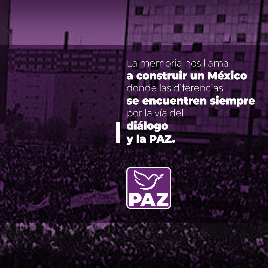 PartidoPAZ_'s tweet photo. El 2 de octubre nos recuerda la importancia de defender siempre la libertad, el diálogo y los derechos.
Honrar la memoria de 1968 también significa trabajar por un México donde las diferencias nunca se respondan con violencia.
La memoria permanece.

#2DeOctubre #MéxicoMerecePaz https://t.co/Bgko8opGbV