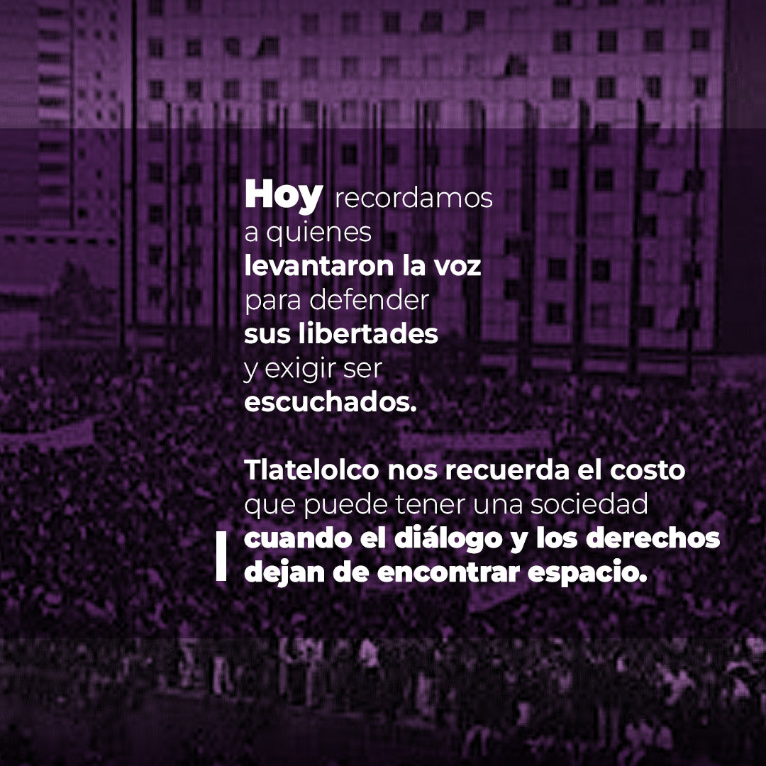 PartidoPAZ_'s tweet photo. El 2 de octubre nos recuerda la importancia de defender siempre la libertad, el diálogo y los derechos.
Honrar la memoria de 1968 también significa trabajar por un México donde las diferencias nunca se respondan con violencia.
La memoria permanece.

#2DeOctubre #MéxicoMerecePaz https://t.co/Bgko8opGbV
