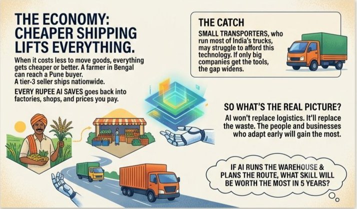 barnadeep_ai's tweet photo. I used the Master Prompt Template of @IndiaFutureAI AI Creator Fellow Course to Find out the impact of AI on the Logistics Industry of India. I gave my prompt to Claude AI and then gave the generated text to Gemini Ai to generate Images.
 @CSEPlanB @phimaanshu https://t.co/MozXxIbq8H