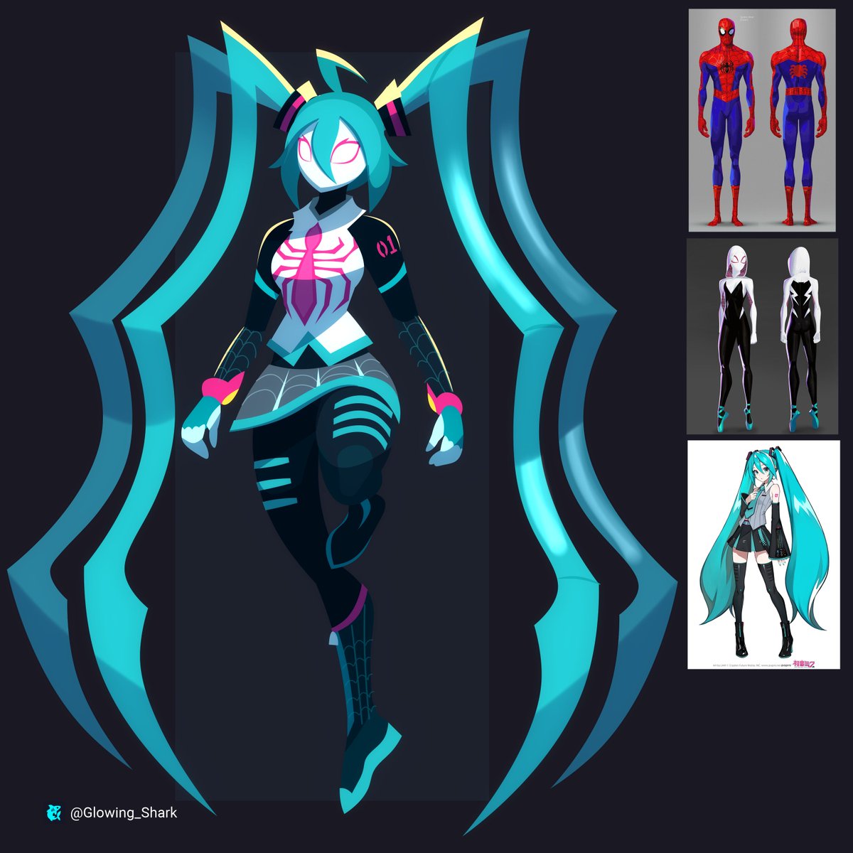 Glowing_Shark's tweet photo. I was thinking about some designs for a Spider-Miku. Do you think it'll work? https://t.co/24ncz9leQK