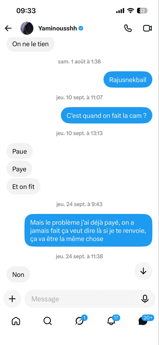 balbustball's tweet photo. @Yaminousshh elle c’est pareil, tu payes pour une CAM après elle répond plus. 

Elle te répond le lendemain, elle te demande de repayer si tu veux la CAM 

Laisse tomber pas sérieuse, faites attention à elle attention ⚠️ 
#fake #arnaques #soumis #domina #findom https://t.co/uwm24EgCgu