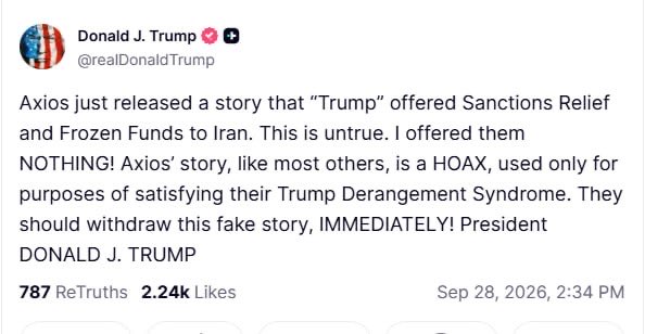 _GrahamHodson__'s tweet photo. POTUS denies the Axios report that he offered Iran relief from sanctions. https://t.co/UYiKJW4oNe