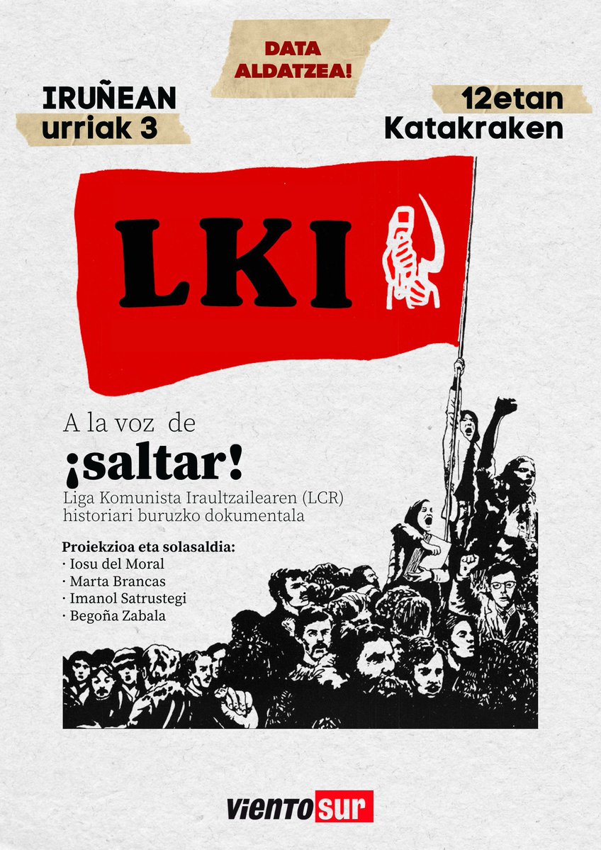 katakrak54's tweet photo. A raíz de las movilizaciones por la vivienda de hoy, las convocantes trasladan a mañana la proyección del documental A la voz de ¡saltar!

Gaur egingo diren etxebizitza eskubidearen aldeko mobilizazioengatik, antolatzaileek bihar goizera aldatu dute dokumentalaren proiekzioa. https://t.co/Or8DdhW8NZ