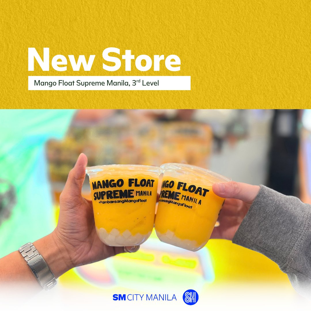 smcity_manila's tweet photo. #NewStoreAlert‼️💛

Get ready to meet your new mango stop at Mango Float Supreme Manila, now open at your most-loved SM City Manila!

Bring your bestie, grab your OG Mango Shake on the 3rd Level, and make your gala day a little sweeter. 👀🥤🥭

#GalaToTheMax https://t.co/ZgBcNAxHUr