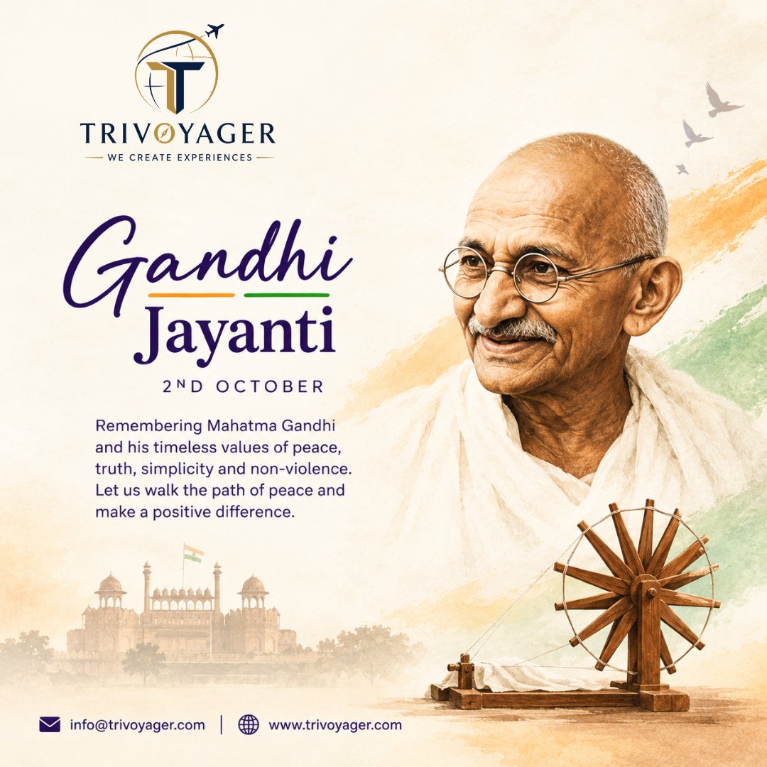 trivoyager's tweet photo. On this Gandhi Jayanti, we remember the timeless values of peace, truth, simplicity, and non-violence that continue to inspire generations.
Wishing everyone a peaceful and meaningful Gandhi Jayanti.
.
#GandhiJayanti #MahatmaGandhi #2ndOctober #Trivoyager https://t.co/gtzMYuEbpv