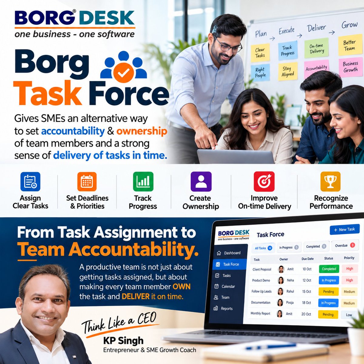 borg4ceo's tweet photo. Your team doesn’t need more follow-ups. They need ownership.
Borg Task Force helps SMEs create accountability by making tasks, owners, deadlines &amp; progress visible.
Assign → Track → Own → Deliver.
From Task Assignment to Team Accountability.
#BorgDesk #TaskForce #SME #CEO https://t.co/wjo8bFs7ol