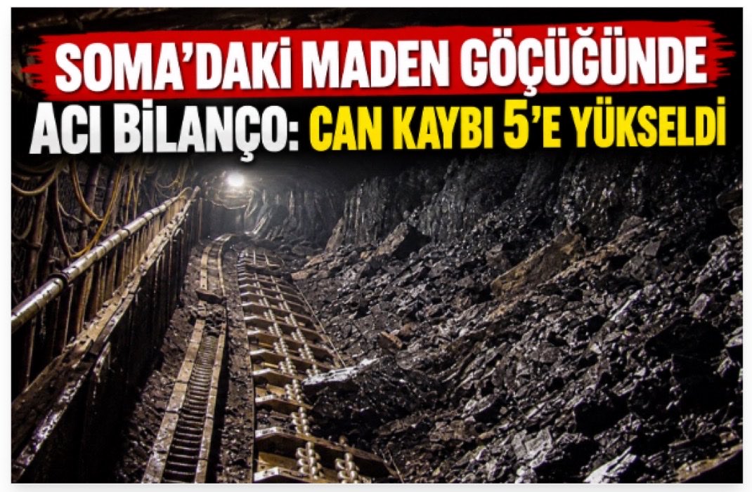 ibrahimyildz63's tweet photo. Manisa'nın Soma ilçesinde meydana gelen maden kazasında göçük altında kalan işçilerin tamamına ulaşıldı. Kazada 5 işçi hayatını kaybetti, 2 işçi yaralandı https://t.co/QWvUgY20WO