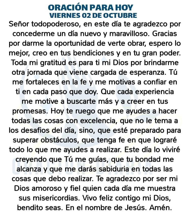 oracion_diaria's tweet photo. Oración Diaria para hoy Viernes 02 de Octubre de 2026 https://t.co/Ndtsamkz3c