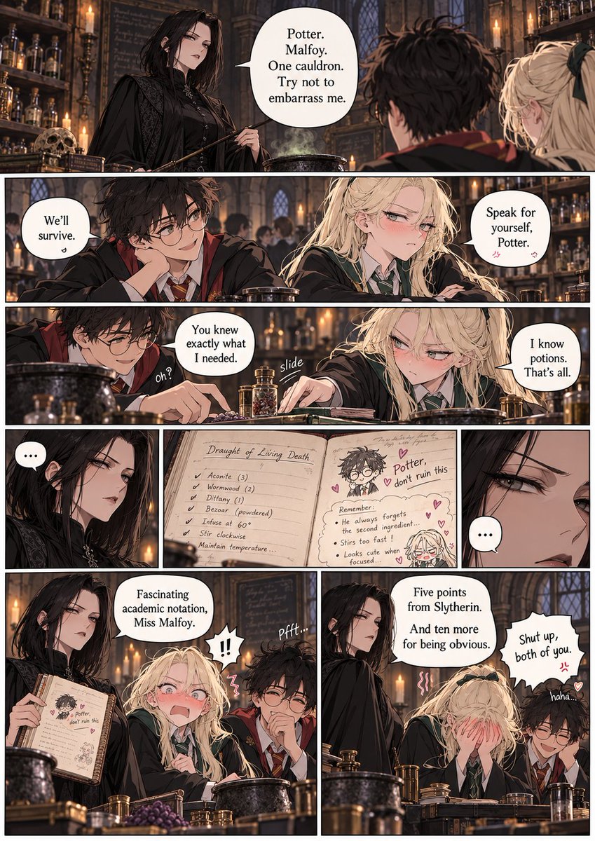 YeongukC's tweet photo. “I only know potions. That’s all.”
meanwhile her notebook: 💚 Potter 💚 Potter 💚 Potter ��
#Malfoid #FemDraco https://t.co/RK1pj57nFj