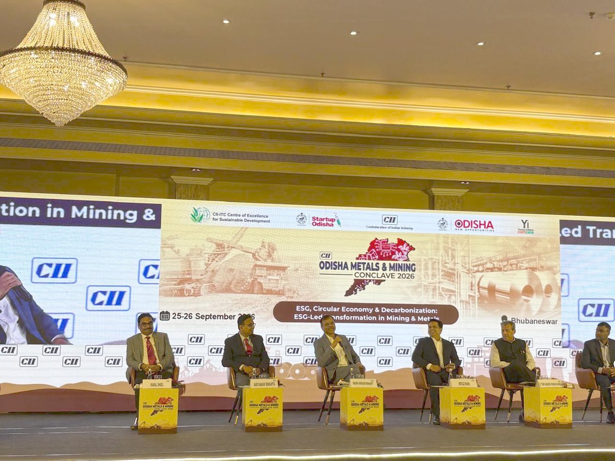 IOCL_ODISHA's tweet photo. Shri Kamal Sheel, CGM &amp; State Head, OSO, represented IndianOil as a panelist and presenter at the CII Odisha Metals &amp; Mining Conclave 2026, sharing perspectives on ESG, Circular Economy &amp; Decarbonization and IndianOil’s journey towards a sustainable energy future. @IndianOilcl https://t.co/DqJlX2U2Wz