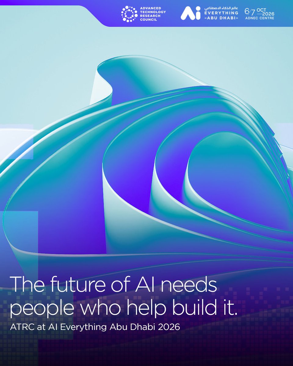 atrcuae's tweet photo. AI is reshaping how nations compete and businesses operate. We’re bringing our ecosystem to AI Everything Abu Dhabi 2026 to join global leaders shaping what comes next.

📅 6-7 October | ADNEC Centre, Abu Dhabi
Register: AI Everything Abu Dhabi
https://t.co/DQj2pt2GLG https://t.co/M8neHalvkm