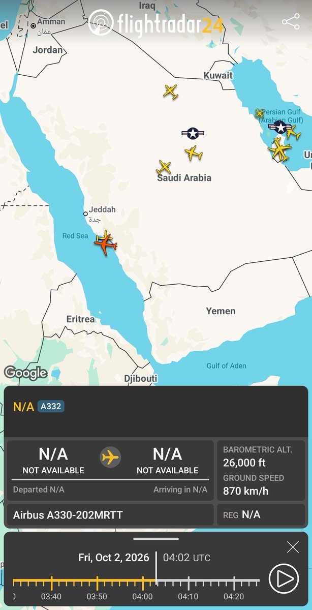 AlhrbAl21834's tweet photo. #عاجل 
تنشط طائرات الجوية السعودية من طراز A330MRTT وطائرات الإنذار المبكر والتحكم من جدة با القرب من اليمن 
علما بأن طائرات التي يستخدموها في العدوان على اليمن يتم مراكمتها في مطار مدني قريب من مكة وكأنهم يستخدمونها كا درع https://t.co/w2ysYtuMWV