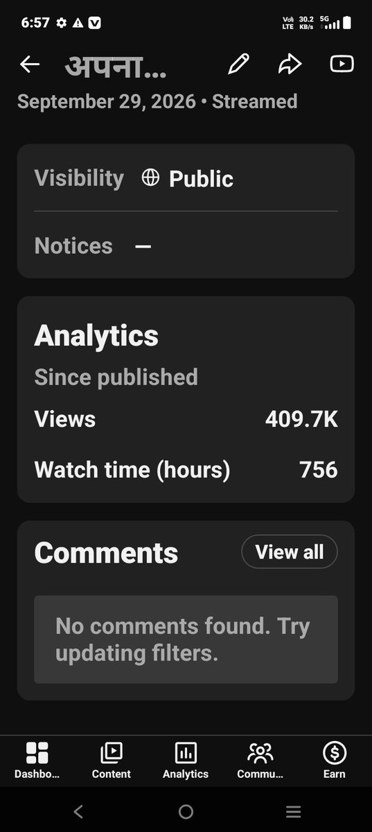 bhavnasingo175's tweet photo. @TeamYouTube Hi @TeamYouTube, all my streams are public, original (my face/voice), with no copyright issues. Screenshots were sent earlier. It's been 3+ days and watch time is still missing in Earn tab. Please check &amp; update my watch hours. Thanks! https://t.co/t3YA7UzFD7