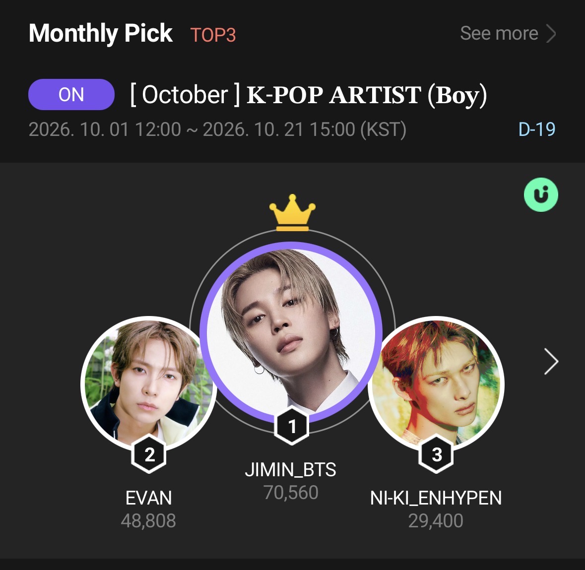 EvanVoting's tweet photo. [🗳] UPICK: October Monthly Pick

The October Monthly Pick on UPICK is currently ongoing! We encourage EVERS to collect jams and participate in this poll. We still need 2 more badges for EVAN to receive the World’s Largest Advertising Package. 

If you’d like to join our Upick Team please Dm us or @lhsvt on Telegram.

🔗: https://t.co/bFapFheu9I…
🗓: October 21 - 3:00 PM KST
🎯: 1st or within Top 3

#EVAN #에반 @h_evva_n @evan_officialJP