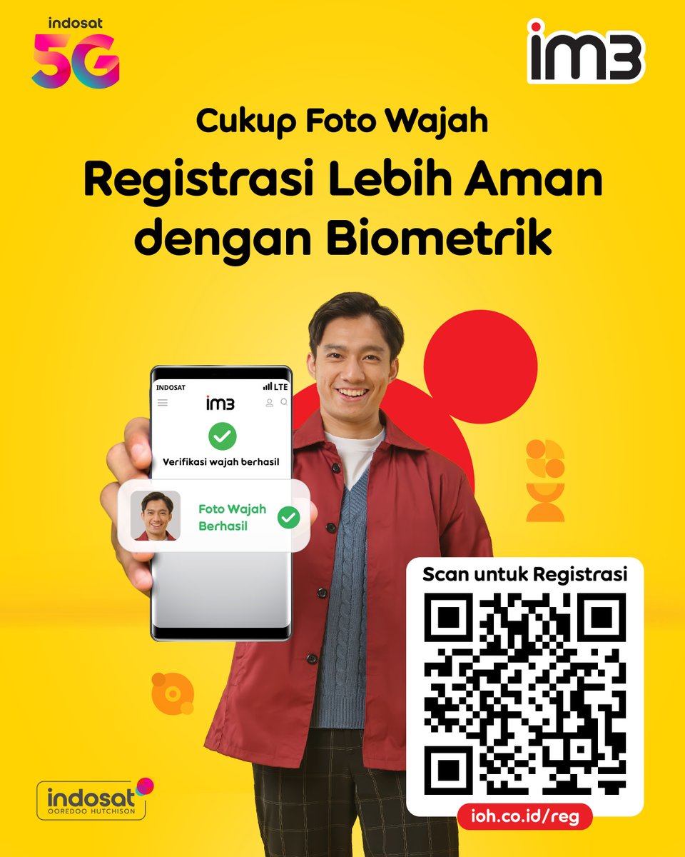 CareIM3's tweet photo. Punya nomor IM3 baru, Langkah pertama adalah registrasi dulu.

Lakukan verifikasi biometrik untuk menyelesaikan proses registrasi melalui 👉 https://t.co/0en6LvL6LO

Gampang, tinggal ikuti langkahnya dan siap terhubung #SahabatBaikku 💛 https://t.co/DHBTsUuoi2