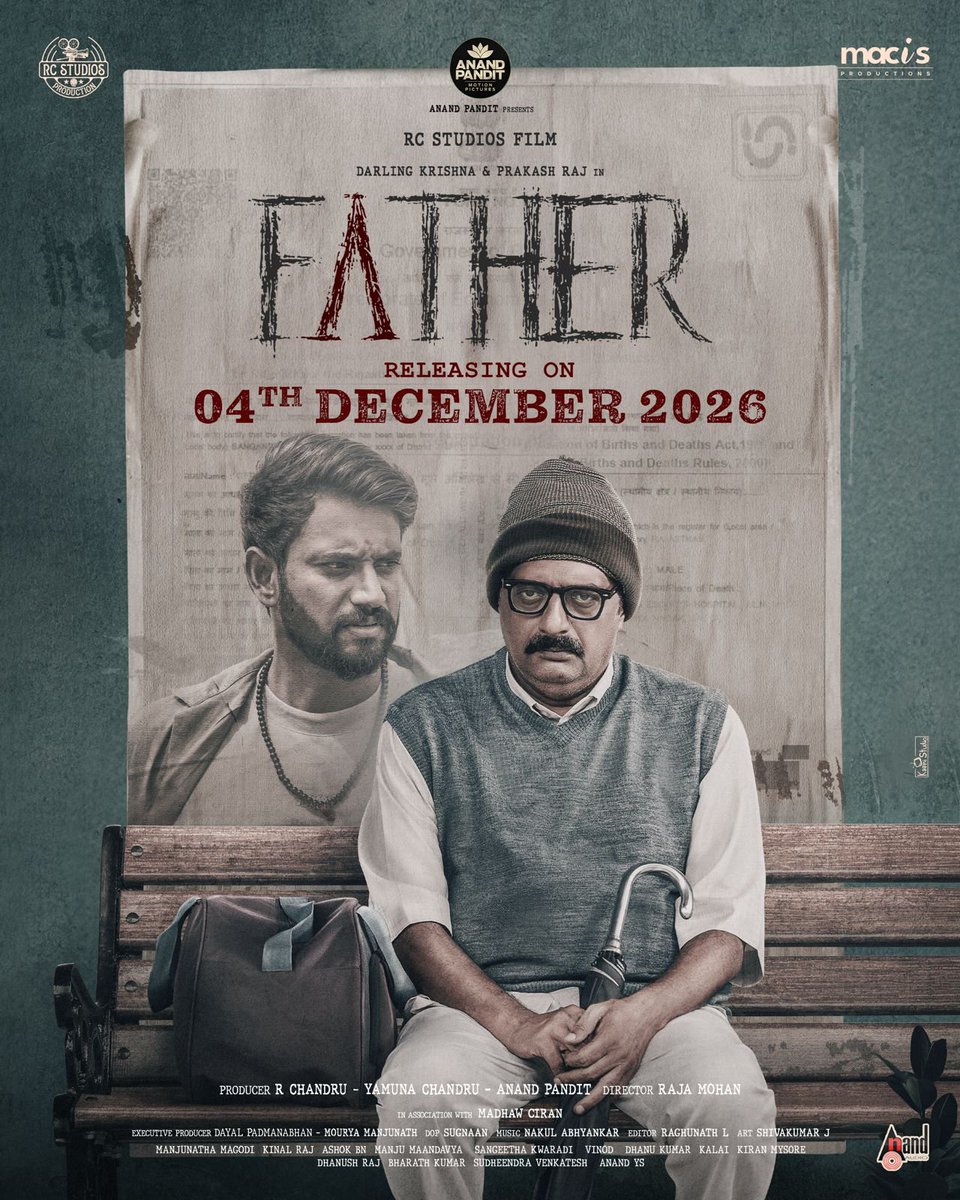 kailashsatana's tweet photo. After making his mark with ‘Koongpoovum Konjum Puravum’, director Raja Mohan returns with #FATHER, starring Prakash Raj & Darling Krishna.
A promising emotional journey exploring the depth of a father–son relationship. ❤️
Releasing December 4, 2026! 🎥✨
#Father #RajaMohan #PrakashRaj #DarlingKrishna #TamilCinema
