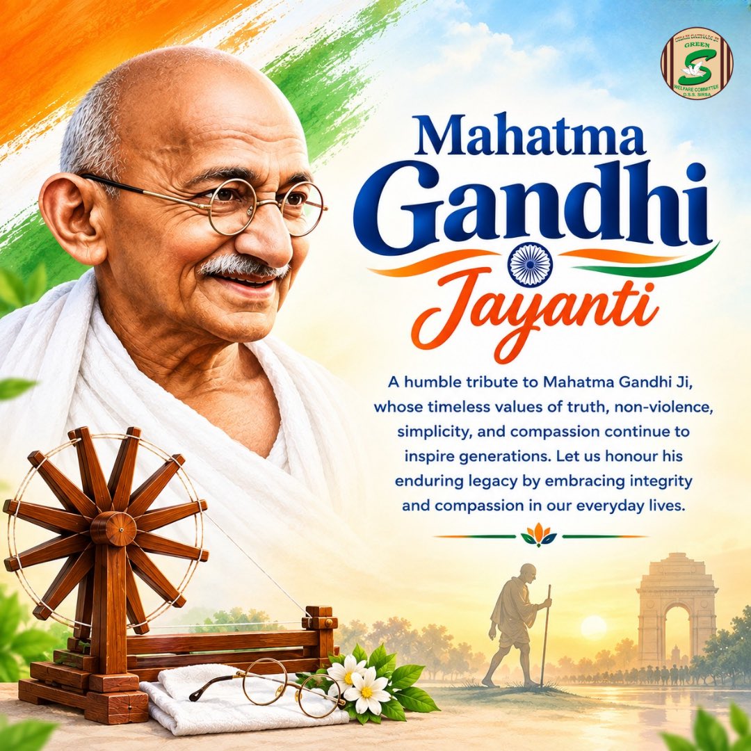 GreenSwelfares's tweet photo. Honoring Mahatma Gandhi Ji on his Jayanti and saluting his lifelong commitment to truth and non-violence. Let us embrace his ideals of peace, truth and non-violence in our thoughts and actions, and contribute towards building a harmonious and compassionate world. https://t.co/zktzH80E9H