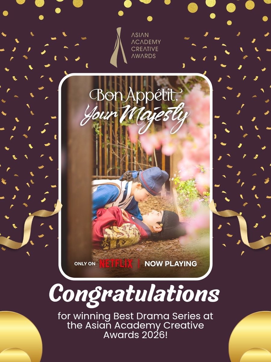 YOONA_updates's tweet photo. Bon Appetit, Your Majesty won the Best Drama Series Category at the Asian Academy Creative Awards 2026.

Congratulations to Lim Yoona, Lee Chaemin, Director Jang and the rest of the cast and crew members. https://t.co/AaaSBB8Ft6