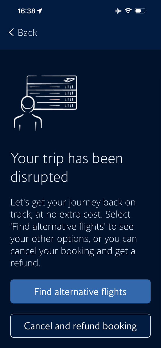 gorlestonceedee's tweet photo. @British_Airways is there a problem with your app&amp; website? No messages, but app says “flight disrupted” and then if I click on it claims I booked with a travel agent, which is wrong. https://t.co/THCqs1sSza