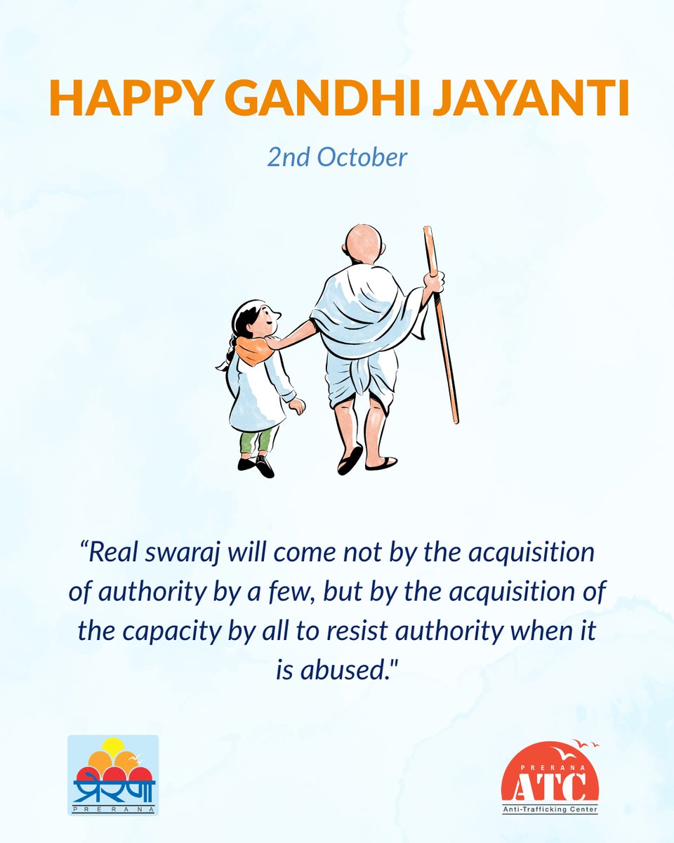 PreranaATC's tweet photo. On #GandhiJayanti, we remember the Father of our Nation and his belief in #Sarvodaya, the welfare of all. 🙏
He believed real change doesn't come from a few people in authority. It comes when communities build the capacity to protect themselves. 🌱

#Prerana #CommunityLedChange https://t.co/kBAS40X3MN