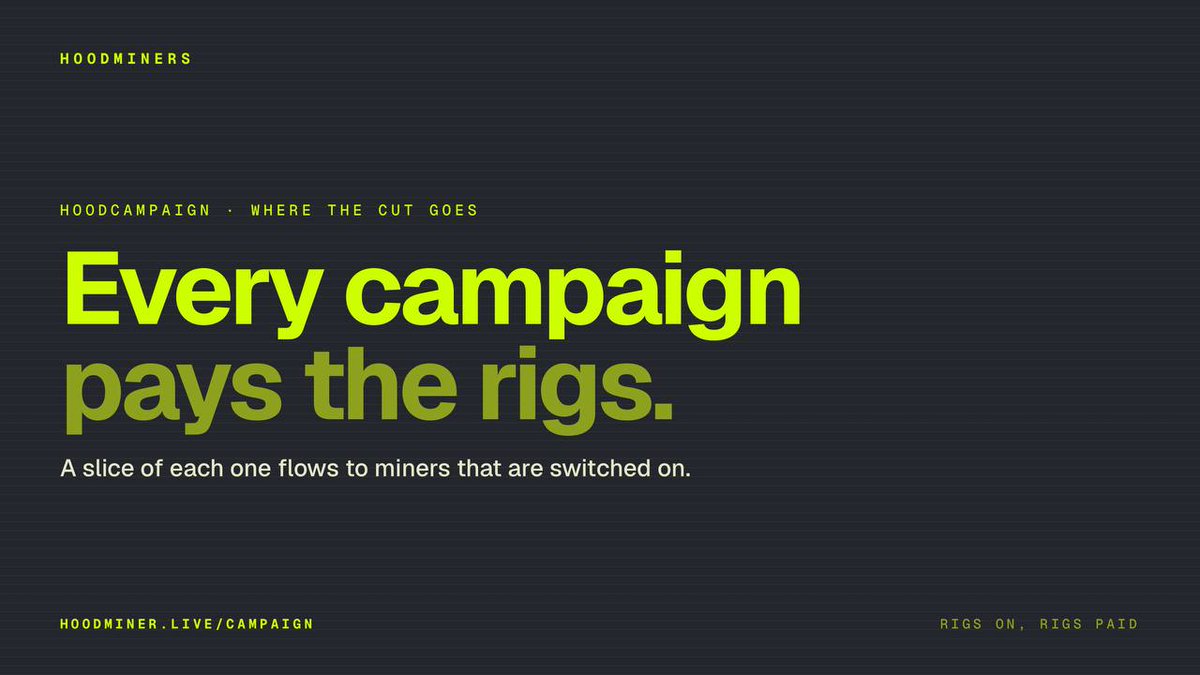 hoodminers_rh's tweet photo. Thanks to the Hoodminer community, you will not need 1k followers & 10M impressions to participate in campaigns and earn! 

HoodCampaign fix this!

This unlocks yet another rev stream for Rig Owners 🔓 as fees and commissions feed all activated Rigs!

Get Hoodminer - Activate - Earn

CA
0x9fb69d90b0d29ee9d52f72261f6c6a9c5ff4ad3e