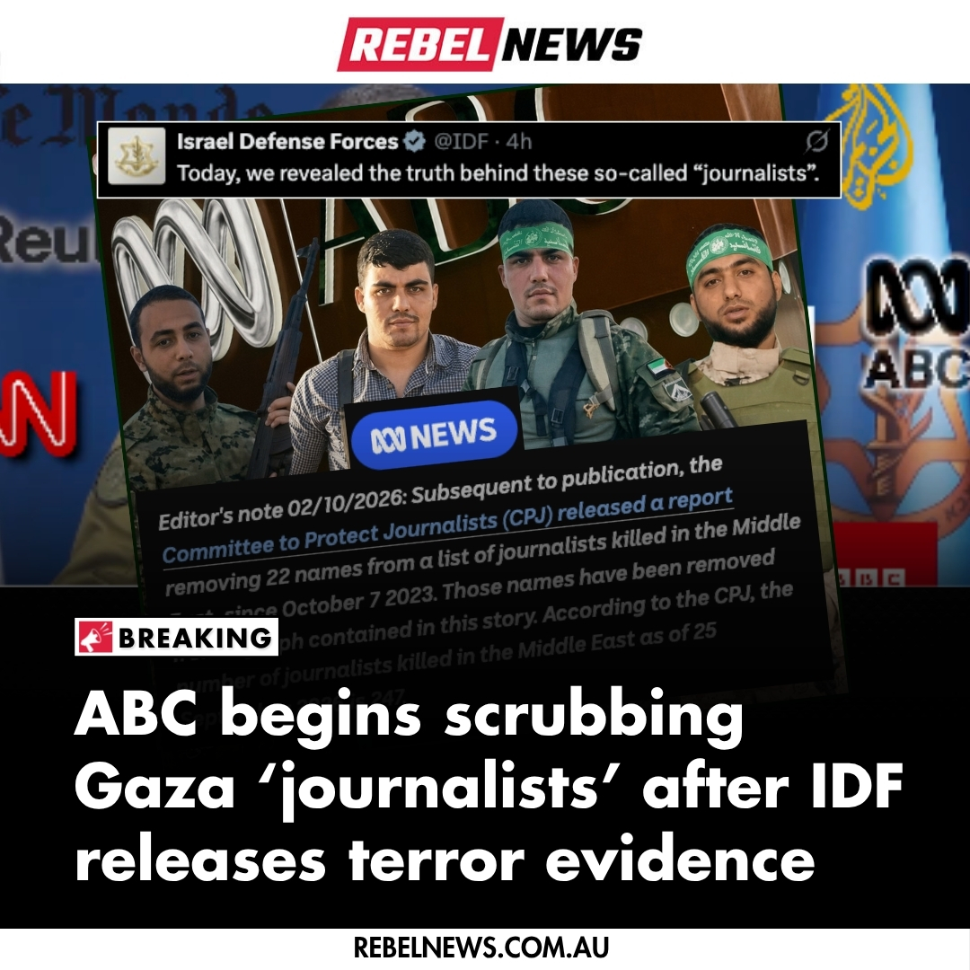 therealrukshan's tweet photo. 🚨BREAKING: ABC begins quietly scrubbing Gaza ‘journalists’ after IDF releases terror evidence

The taxpayer-funded broadcaster is discreetly editing its Gaza coverage after evidence mounted that "journalists" it mourned were terrorists.

Full exclusive report with statement(s) from the ABC: https://t.co/0sCw6ZBmtW