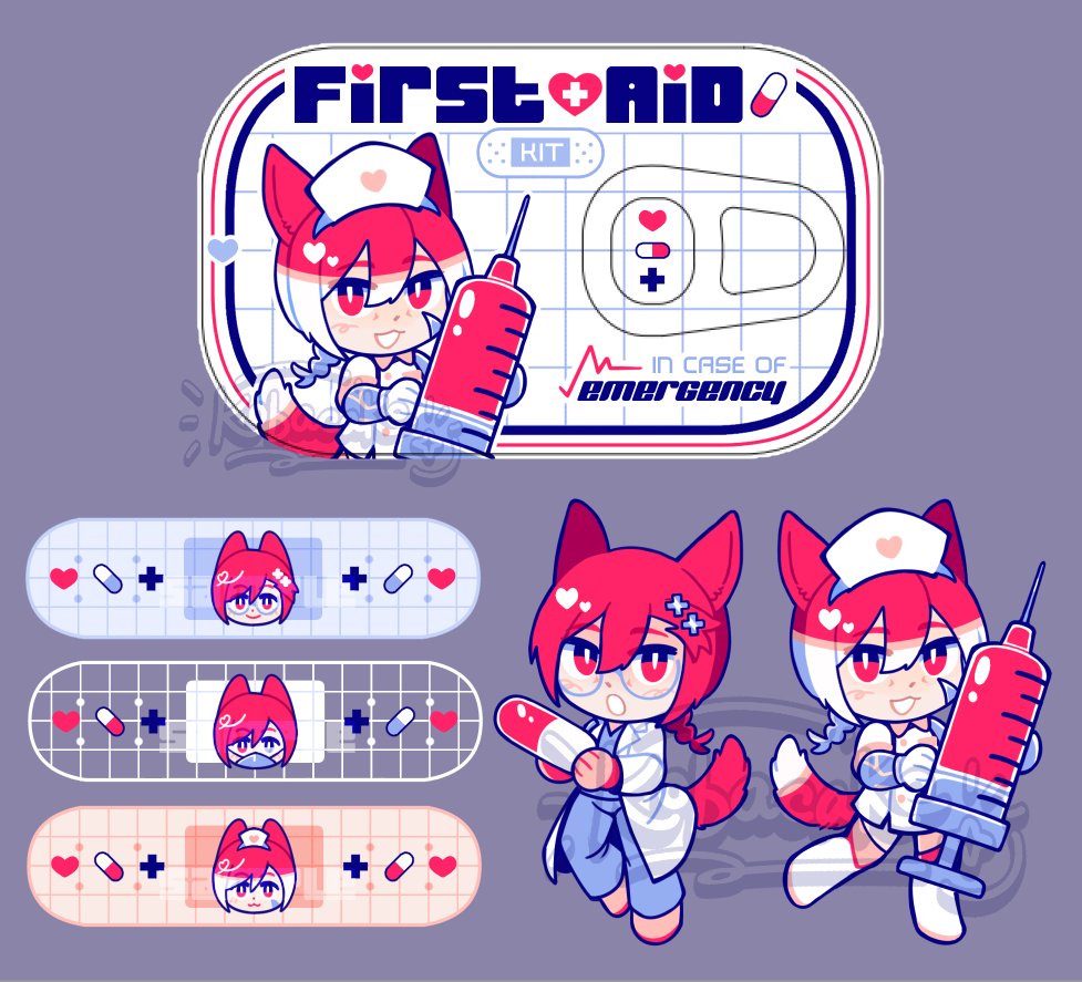 kobacake's tweet photo. In case of emergency, pop open the first aid kit

a g'raha metal tin and sticker set debuting at gatewayfate! https://t.co/AjLUrLO7c5