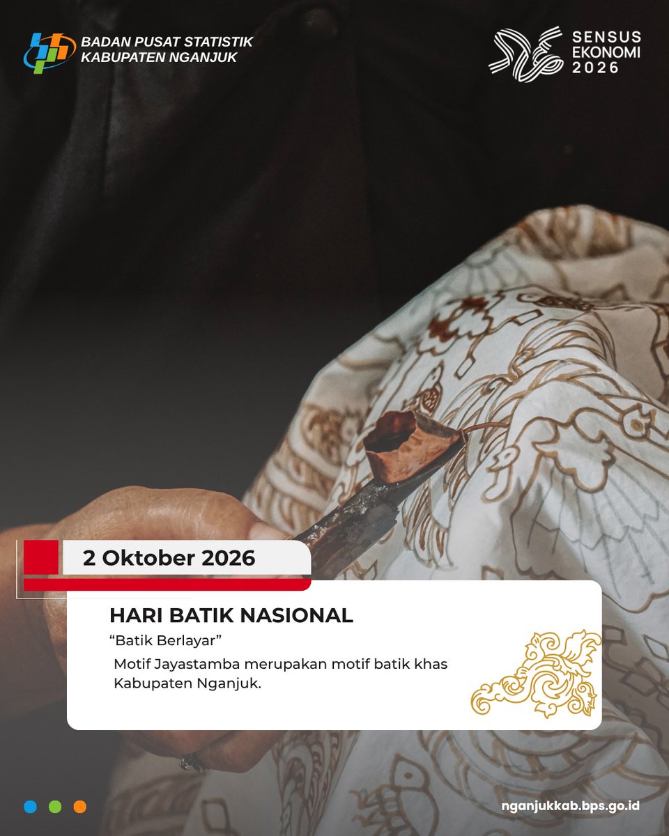 bpskabnganjuk's tweet photo. Selamat Hari Batik Hai #SahabatData โจ
Tahukah kamu? Setiap tanggal 02 Oktober diperingati sebagai Hari Batik. https://t.co/FSZyhWoYBk