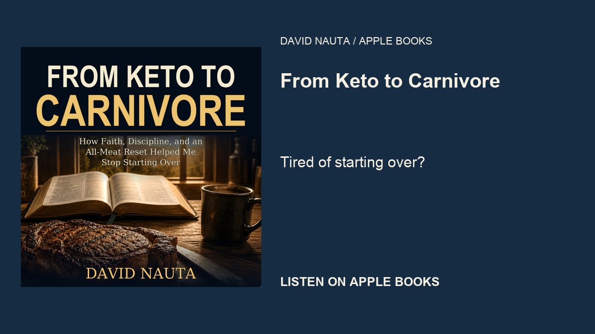 NautaAI's tweet photo. Tired of starting over?.

From Keto to Carnivore by David Nauta. Listen on Apple Books.
https://t.co/nRTLBnyIZT

AI-voiced promotion. https://t.co/mLC8xwxcWU