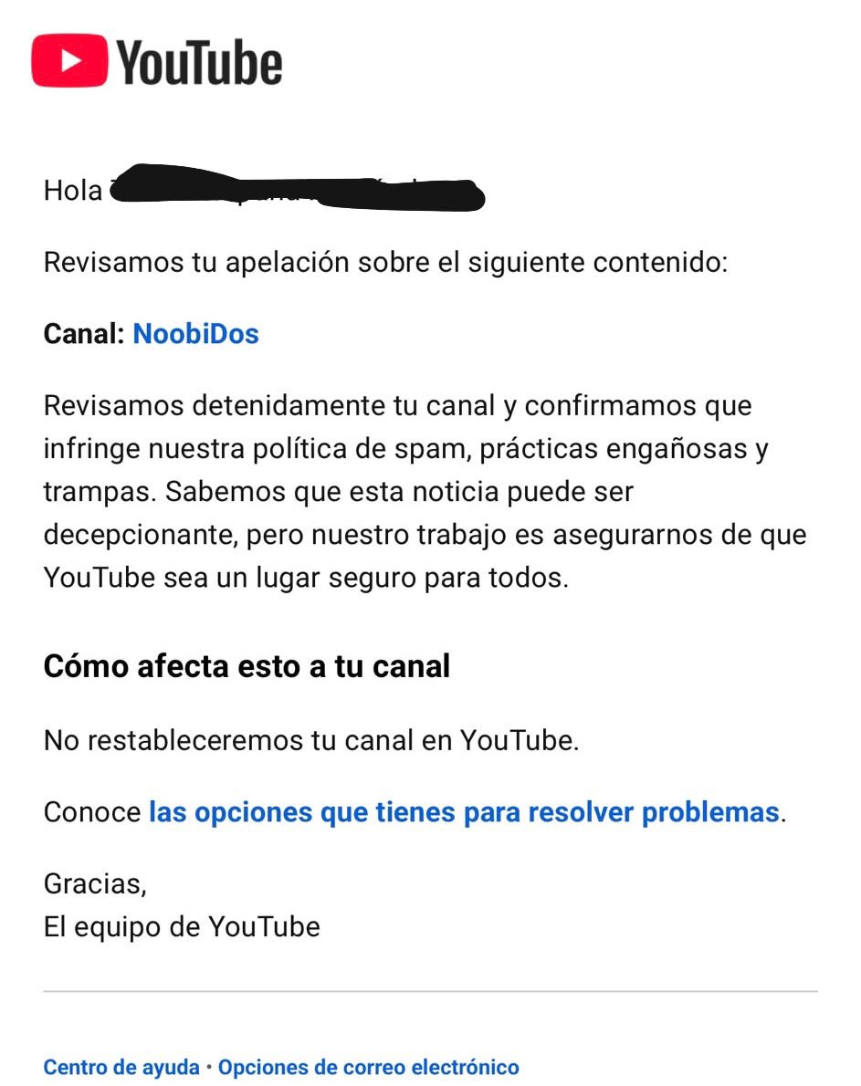 Noobidos's tweet photo. Hola, @TeamYouTube @YouTube  @YouTubeCreators 

Les escribo por mi canal NoobiDos (ID UCkFscmphDk6QciBq4Zw35QQ con URL https://t.co/ig1l587xON), que acaban de eliminar por la política de spam y prácticas engañosas. Antes de escribirles leí la política completa, con calma, y no encuentro en mi canal nada de lo que ahí se describe. Les pido por favor que una persona del equipo revise el canal y lo restablezca.

Mi preocupación y miedo es muy grande debido a que la caída de este canal puede significar un efecto dominó que afecte no solo a mí sino a mi equipo de trabajo que son también amigos especiales para mí, QUE VIVEN DE ESTO, por eso les pido de corazón que consideren cambiar su decisión.

Primero les cuento qué es NoobiDos. Es un canal de Roblox y Grand theft auto que abrí en 2026. Todo lo que se publica ahí es original y está hecho para el canal: las ideas, la grabación y la edición. No resubo videos de otros canales, no uso compilaciones ni material bajado de internet y no subo el mismo video varias veces. Detrás de cada video hay horas de trabajo.

El canal además estaba monetizado. Para entrar al Programa de Socios, YouTube ya lo había revisado y aprobado, y desde entonces no cambié la forma de trabajar. Hago el mismo tipo de videos que cuando me aceptaron.

Con la política abierta fui viendo punto por punto qué pudo haber pasado.

Los títulos y las miniaturas muestran lo que pasa en el video. Son llamativos, como en cualquier canal de gaming, pero no prometen nada que el video no tenga. Las descripciones y las etiquetas hablan del video, no las relleno con palabras que no vienen al caso para salir en más búsquedas.

No hay estafas de ningún tipo. Nunca ofrecí dinero ni cosas gratis del juego, nunca pedí datos personales, no hice sorteos falsos y no mandé a nadie a páginas sospechosas.

Los suscriptores y las vistas son reales. No compré suscriptores, vistas ni likes y nunca entré en intercambios de suscripciones. El canal creció con el tiempo, video tras video.

Tampoco dejo comentarios repetidos en otros canales para llevar gente al mío.

Hay algo que me preocupa, y es que no hubo ningún aviso. El canal no tenía faltas ni advertencias. La eliminación llegó directa y el correo no dice qué video o qué parte del canal fue el problema, así que no sé qué tendría que corregir. Si me dicen cu��l fue el contenido, lo reviso ese mismo día.

Lo único que se me ocurre es que un sistema automático haya leído mal el formato del canal. En Roblox es normal que los videos se parezcan entre sí: mismo juego, mismos personajes, miniaturas con el mismo estilo, títulos armados de forma parecida. Entiendo que visto por encima eso pueda parecer contenido repetitivo. Pero cada video es una historia distinta, grabada aparte, y creo que cualquier persona que abra dos o tres lo nota en pocos minutos.

Para que no quede solo en mi palabra, puedo mandarles los archivos originales de grabación y los proyectos de edición de los videos que me pidan. Ahí se ve que el contenido es mío y que cada video es diferente.

También quiero dejar algo claro. Si al revisar encuentran un video, un título, una miniatura o un enlace que no cumple las normas, lo quito o lo cambio sin discutir. No estoy buscando pelear la decisión, quiero entender qué pasó y arreglarlo. Si hay algo que estoy haciendo mal sin darme cuenta, prefiero mil veces que me lo digan y corregirlo a perder el canal.

NoobiDos es mi trabajo. Le he dedicado mucho tiempo, es parte de mis ingresos y hay una comunidad que sigue los videos. Perderlo para siempre por algo que no hice, y sin saber siquiera qué fue, es muy duro.

Les pido que alguien vea el canal con calma. Si después de eso sigue habiendo un problema, que me digan cuál es para corregirlo. Y si fue un error, que me devuelvan el canal.

Gracias por el tiempo que le dediquen a la revisión. Estoy pendiente de este correo por si necesitan cualquier dato.

Saludos,
Canal NoobiDos