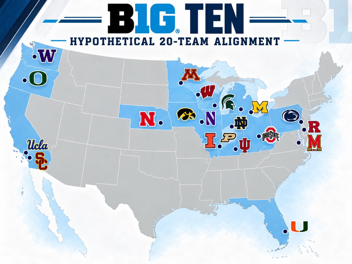 duvalvegas's tweet photo. My take on conference realignment the new SEC, BIG TEN, BIG XII, and ACC https://t.co/Hvc2iOF3rK