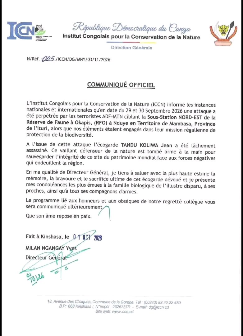 Baike9x's tweet photo. #Ba ike, ICCN ebimisi communiqué ya presse oyo ya kokebisa na attaque ya ba terroristes ya ADF na RFO, gardien ya parc moko akufi. https://t.co/aOfVi5ZBaj