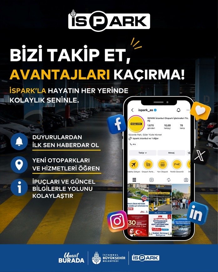 ispark's tweet photo. İSPARK’taki güncel gelişmelerden haberdar olmak için bizi takip edin! 📲🔔

Yeni otoparklarımız, hizmetlerimiz, duyurularımız ve şehir yaşamını kolaylaştıran bilgilendirmeler için sosyal medya hesaplarımızdayız. 🅿️💙

İSPARK’a dair güncel bilgiler her an sizinle.

Facebook : İSPARK
İnstagram : ispark_as
X : @ispark

#İSPARK #BiziTakipEdin #GüncelBilgi #ŞehirYaşamı #UmutBurada