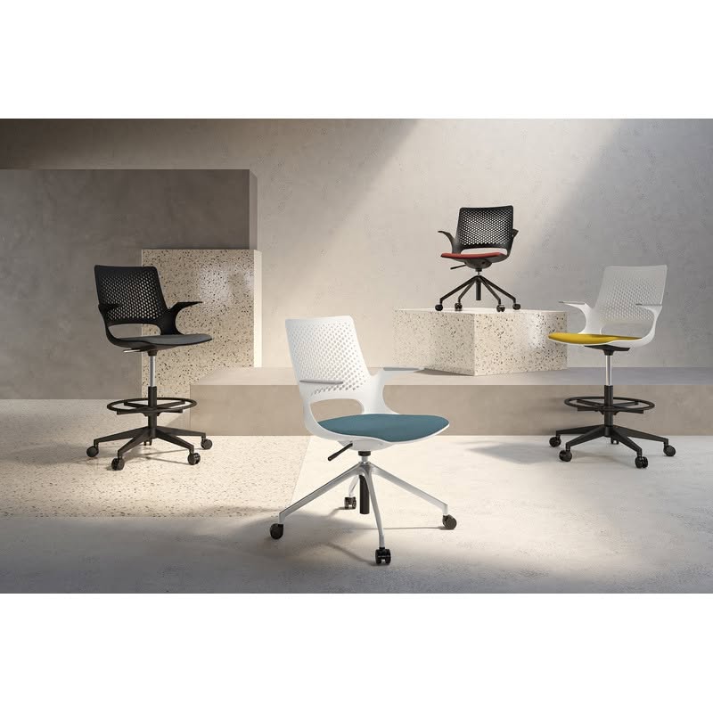 EZcubicles's tweet photo. The #Harmony drafting chair collection features ergonomic seating with breathable perforated backs, adjustable-height bases, and durable foot rings. Available in multiple frame and seat color combinations. https://t.co/ReJfvaSTNj. https://t.co/NN5eH5N0JM