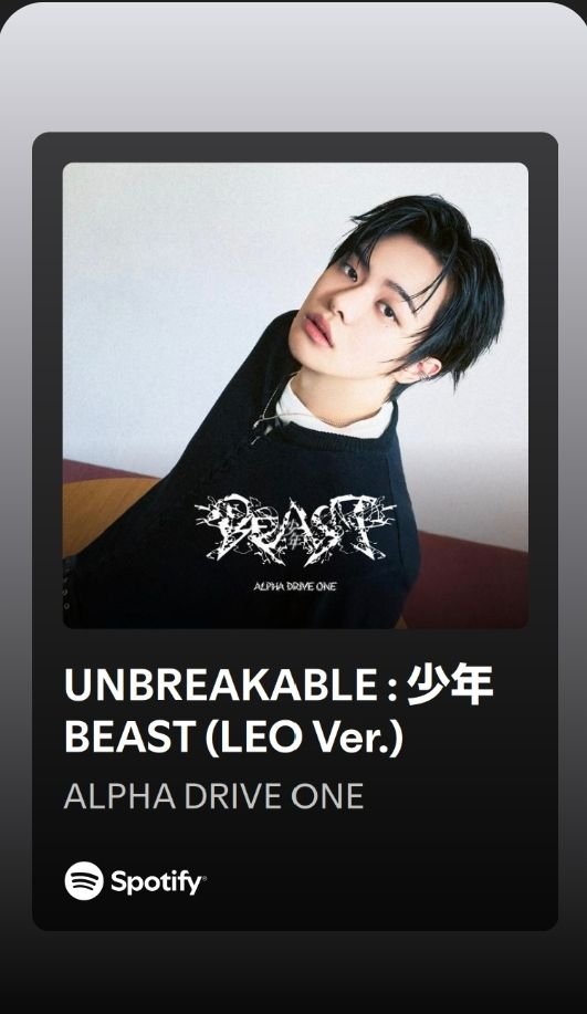 LEELEOINTL's tweet photo. 📢 UNBREAKABLE : 少年BEAST LEO VER IS HERE!!

#LEO #리오 #LEELEO #이리오

A new LEO Ver. of ALPHA DRIVE ONE’s UNBREAKABLE : 少年BEAST is now available on SPOTIFY! 

This version features a special voice note from LEO, along with two new versions of the title track BORN DIRE, a Sped Up Version and a Slowed Down Version.

Go listen to the LEO Ver. Album and enjoy these special new additions! 🎧🤍

🔗 https://t.co/imRyPvuXO6

#ALD1_LEO #リオ #李理悟 
#ALPHADRIVEONE #ALD1 #알파드라이브원