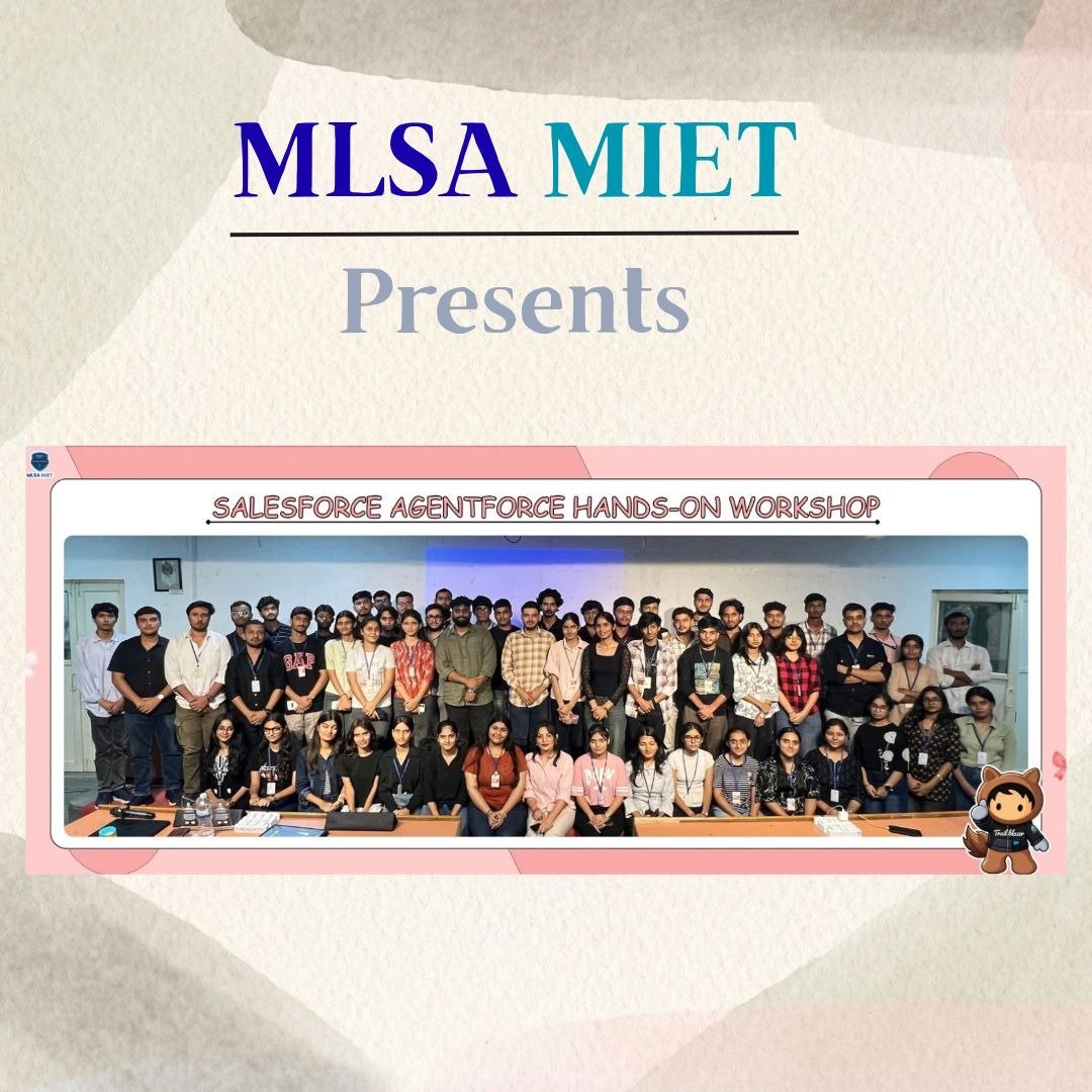 MlsaMiet's tweet photo. ☁️ That’s a wrap!
The Salesforce Agentforce Workshop brought hands-on learning, AI exploration & intelligent agents together. 🤖
Thank you, Shubham Shakti,Khushi Panwar and everyone who joined us! 💙
#Salesforceworkshop #mlsamiet https://t.co/4qb6TYD6Qy