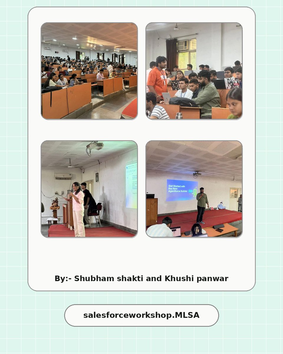 MlsaMiet's tweet photo. ☁️ That’s a wrap!
The Salesforce Agentforce Workshop brought hands-on learning, AI exploration & intelligent agents together. 🤖
Thank you, Shubham Shakti,Khushi Panwar and everyone who joined us! 💙
#Salesforceworkshop #mlsamiet https://t.co/4qb6TYD6Qy
