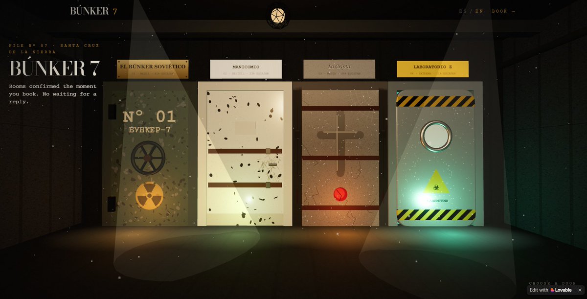 YcelCardona_Pro's tweet photo. BÚNKER 7, escape rooms. Mariana spent 12h/week booking by WhatsApp. Now: 3 taps, instant confirmation — and the system blocks the 20-min room reset so two groups never collide.

Link: https://t.co/ZQCu6obFN0

Built with @Lovable  on @contra challenge #lovablechallenge https://t.co/OeUuhRhT4K